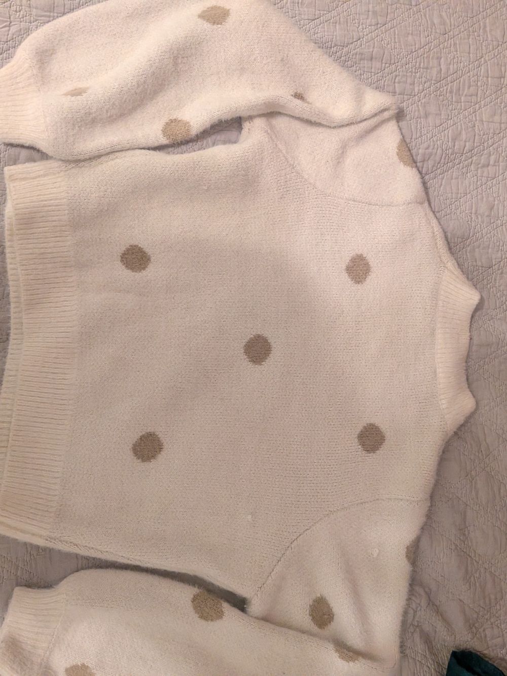 GILLI Polka Dot Sweater in White & Brown Size Large